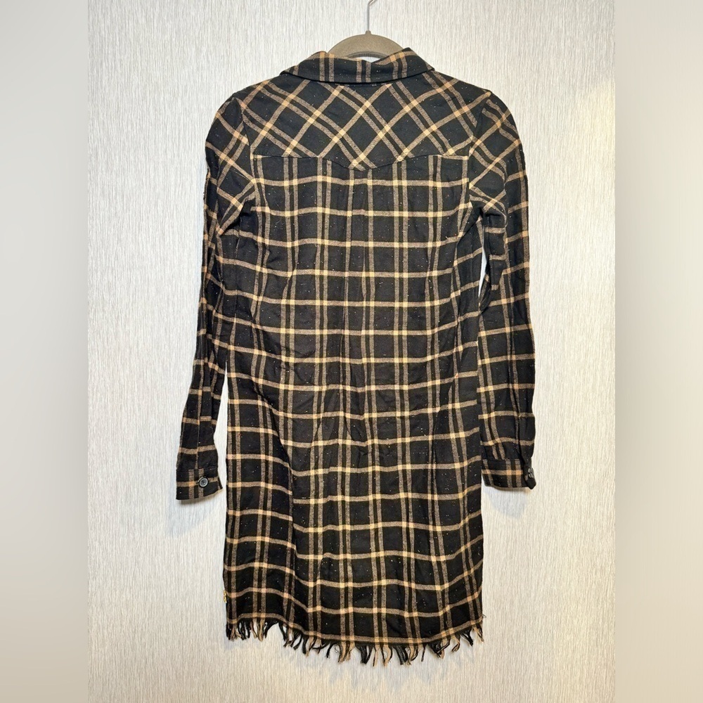 Scotch & Soda R’Belle Girls 12 Tan Black Distressed Plaid Button Down Dress - Picture 2 of 9